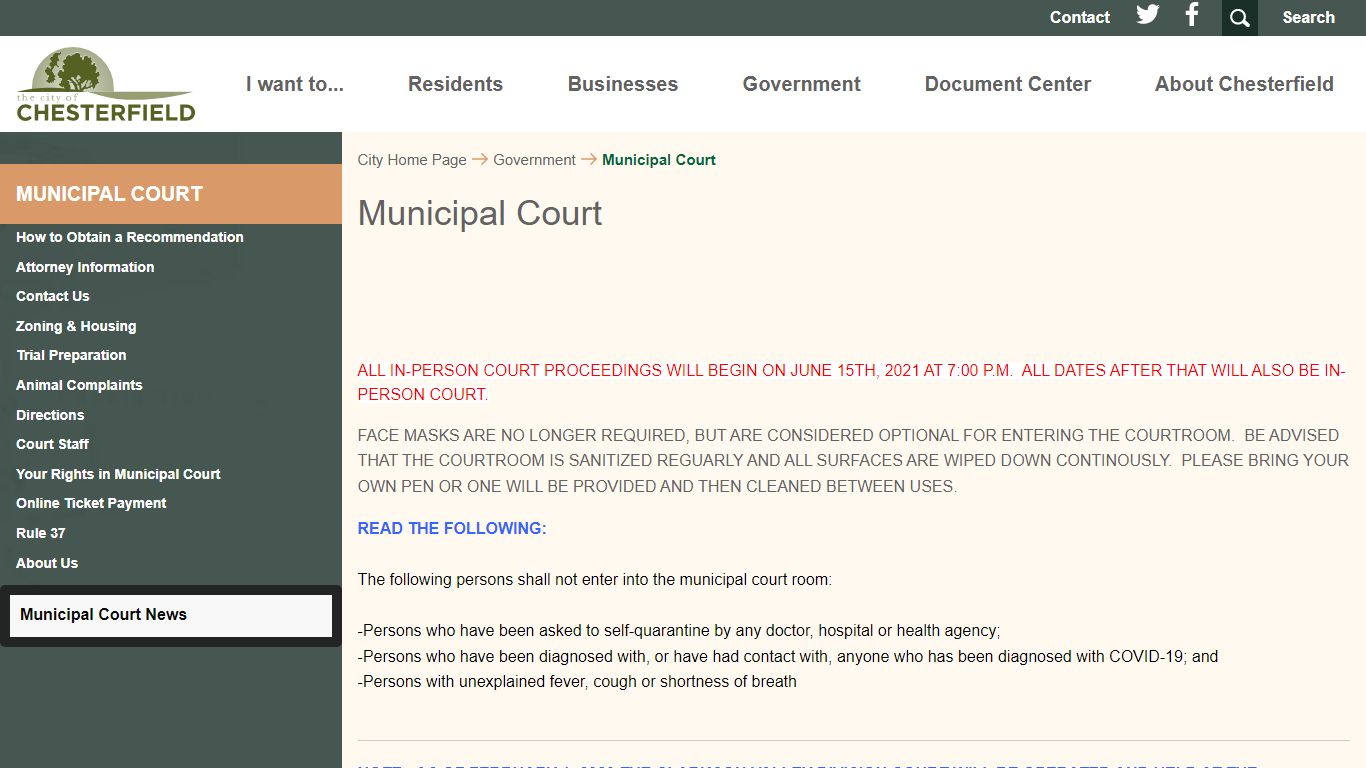 City of Chesterfield, Missouri | Municipal Court